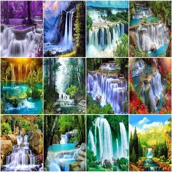 5D DIY Алмазная картина Водопад Пейзаж Полный круглый дрель Алмазная вышивка Крестиком Мозаика Домашний декор Full Round 20x30CM