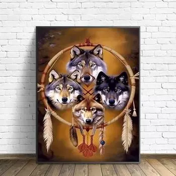 5D DIY Алмазная картина Волчья стая Набор для вышивки крестом Мозаика Алмазная вышивка Роза Полный круглый квадратный дрель Украшение дома Round 30x40cm