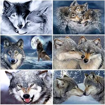 5D DIY Алмазная картина Волк Алмазная вышивка Животные Вышивка крестиком Полный круглый дрель Картина Стразы Ручная работа Подарок Full Round 15x20CM