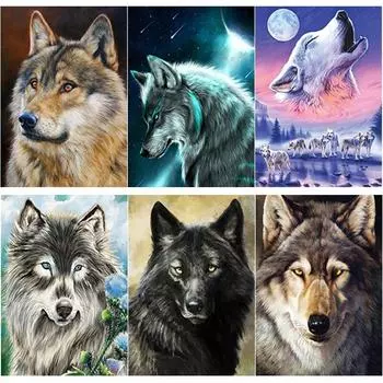 5D DIY Алмазная картина Волк Алмазная вышивка Животные Пейзажи Вышивка крестиком Полный круглый дрель Домашний декор Ручной художественный подарок Full Round 15x20CM