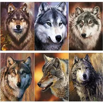 5D DIY Алмазная картина Волк Алмазная вышивка Животные Вышивка крестиком Полный круглый дрель Ремесла Домашний декор Ручной художественный подарок Full Round 15x20CM