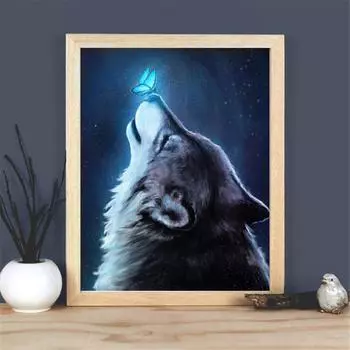 5D Diy Алмазная картина «Волк и бабочка», набор для вышивки крестом, полная алмазная вышивка, мозаика, художественная картина, декор из страз, подарок Full Round 20x30cm