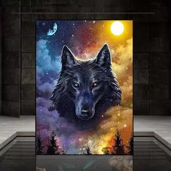 5D DIY Алмазная картина Волк и Луна Набор для вышивки крестом Мозаика Алмазная вышивка Роза Полный круглый/квадратный дрель Украшение дома Round 30x40cm