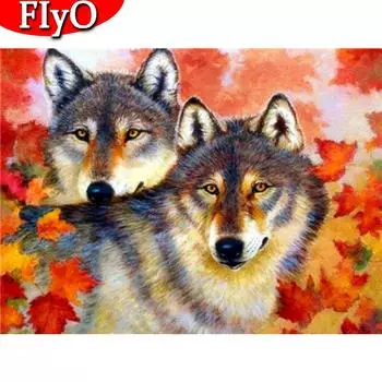 5D DIY Алмазная картина Волк Полная площадь Алмазная вышивка Осенний комплект Животное Мозаика Ручная работа Подарок Настенное искусство Full Round (20X30CM)