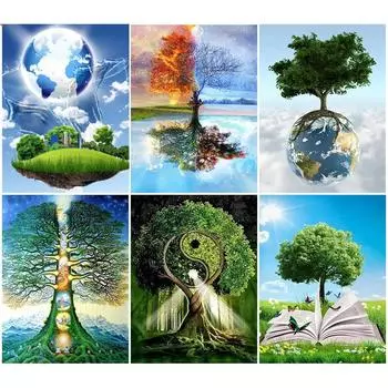 5D DIY Алмазная картина Волшебное дерево Девушка Алмазная вышивка Набор для вышивки крестом Полный горный хрусталь Мозаика Домашний декор Round 20x30cm