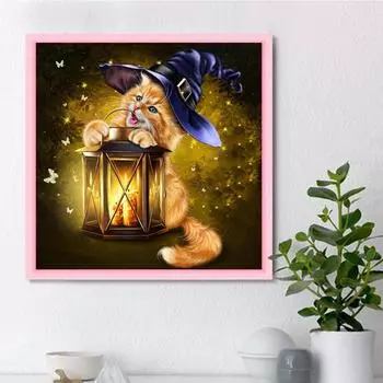 5D Diy Алмазная картина Волшебный котенок Алмазная вышивка Полный набор аниме Наборы для вышивки крестом Домашний декор Подарок ручной работы Round 30x30cm