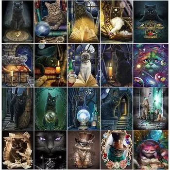 5D DIY Алмазная картина Волшебный мир Кошка Алмазная вышивка Набор для вышивки крестом Полный горный хрусталь Мозаика Домашний декор Round 20x30cm