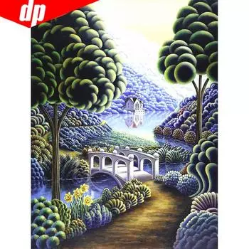 5D DIY Алмазная картина Вышивка Дерево и Мост Алмазная мозаика Вышивка крестом Стразы 20X30CM