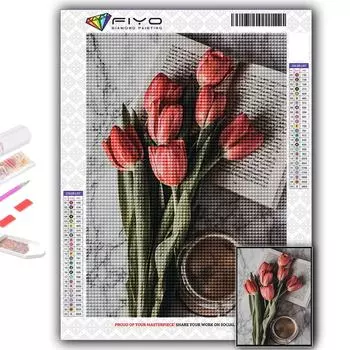 5D DIY Алмазная картина Вышивка крестиком Тюльпаны и кофе Алмазная вышивка Мозаика Настенное украшение дома Full Round 20X30CM