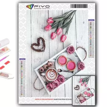 5D DIY Алмазная картина Вышивка крестиком Тюльпаны и кофе Алмазная вышивка Мозаика Настенное украшение дома Full Round 20X30CM