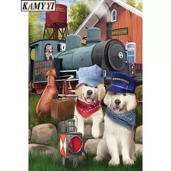 5D DIY Алмазная картина Вышивка крестиком Животные милые собаки Мозаика Поезд Алмазная вышивка Домашний Декор Подарок 20X30CM