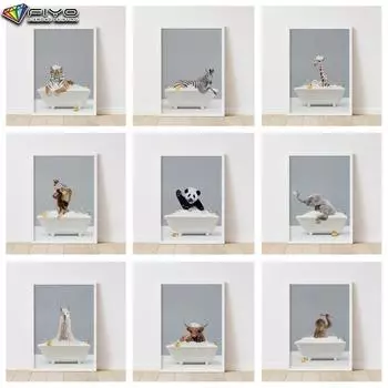 5D DIY Алмазная картина Вышивка крестиком Животные в ванне Алмазная вышивка Мозаика Настенное украшение дома Full Round 20X30CM