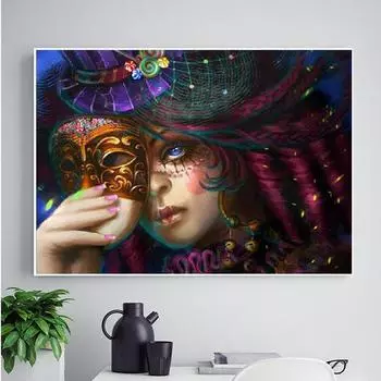 5D Diy Алмазная картина Вышивка крестом Алмазная вышивка Маска Красота Девушки Горный хрусталь Рукоделие 20X30CM