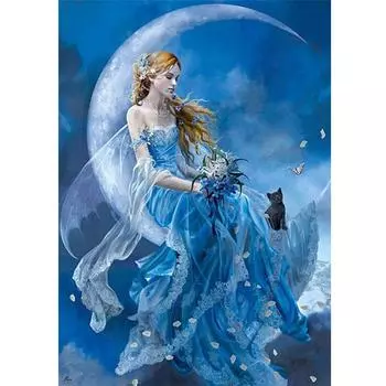 5D DIY Алмазная картина Вышивка крестом Алмазная вышивка Фэнтези Луна Девушка Рукоделие 20X30CM