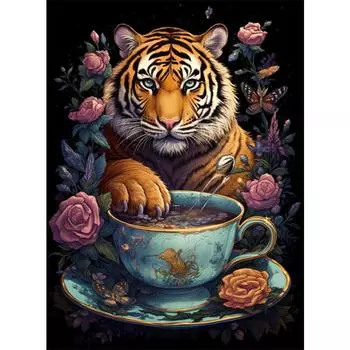 5d DIY Алмазная картина Вышивка крестом Чайная чашка Тигр Животные Алмазная вышивка Мозаика Домашний декор Ремесла 30X40CM разноцветный