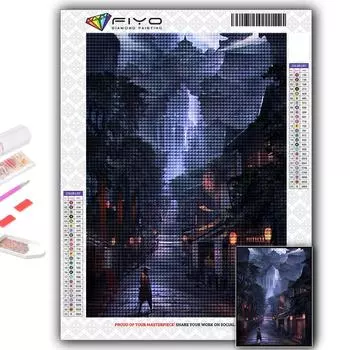 5D DIY Алмазная картина Вышивка крестом Китайский стиль Здание Алмазная вышивка Мозаика Настенное украшение дома Full Round 20X30CM
