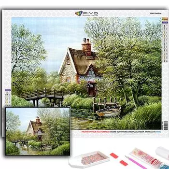 5D DIY Алмазная картина Вышивка крестом Лесная хижина Алмазная вышивка Мозаика Стена Искусство Украшение дома Full Round 20X30CM