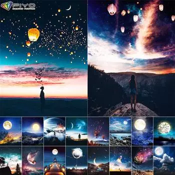 5D DIY Алмазная картина Вышивка крестом Луна Искусство Алмазная вышивка Мозаика Стена Искусство Домашнее украшение Full Round 20X30CM