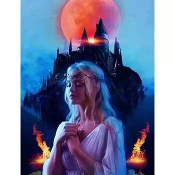 5D DIY Алмазная картина Вышивка крестом Полный круглый дрель Кровавая луна Девушка Алмазная вышивка 20X30CM