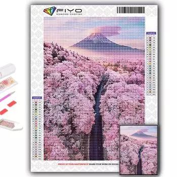 5D DIY Алмазная картина Вышивка крестом Розовая Сакура Пейзаж Алмазная вышивка Мозаика Настенное украшение дома Full Round 20X30CM