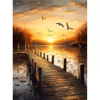 5d DIY Алмазная картина Вышивка крестом Закат Пейзаж Чайки Алмазная вышивка Мозаика Домашний декор 30X40CM разноцветный