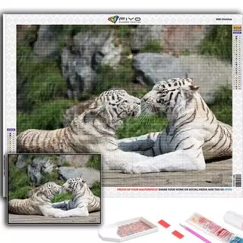 5D DIY Алмазная картина Вышивка крестом Животное Белый Тигр Алмазная вышивка Мозаика Настенное украшение дома Full Round 20X30CM