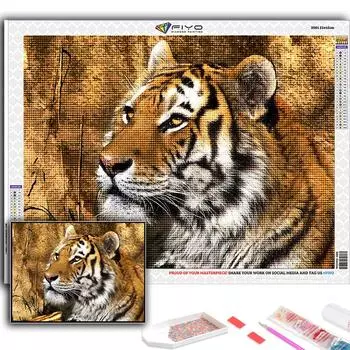 5D DIY Алмазная картина Вышивка крестом Животное Тигр Алмазная вышивка Мозаика Настенное украшение дома Full Round 20X30CM