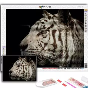 5D DIY Алмазная картина Вышивка крестом Животное Белый Тигр Алмазная вышивка Мозаика Настенное украшение дома Full Round 20X30CM