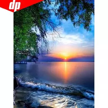 5D DIY Алмазная картина Вышивка Морской восход солнца Алмазная мозаика Вышивка крестом Стразы 20X30CM