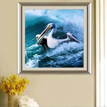 5D Diy Алмазная картина Вышивка Охота на пеликана в волнах Алмазная мозаика Вышивка крестом Декор 30x30CM