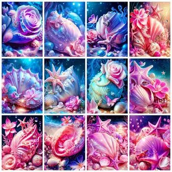 5d Diy Алмазная картина Вышивка Ракушка Фэнтези Пейзаж Домашний декор Мозаика Приморский пейзаж Кристалл Картина Full Round 20x30CM