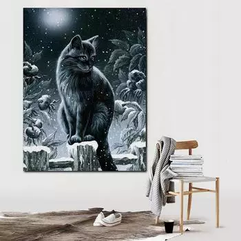 5D Diy Алмазная картина, вышивка крестиком «Ночной кот», горный хрусталь, вышивка, стразы 20X30CM