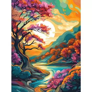 5d DIY Алмазная картина вышивка крестом Цветной абстрактный пейзаж Алмазная вышивка мозаика Домашний декор 30X40CM разноцветный