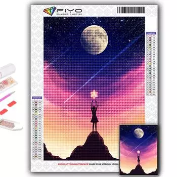 5D DIY Алмазная картина, вышивка крестом, Художественная Луна и звездное небо, Алмазная вышивка, Мозаика, Настенное украшение для дома Full Round 20X30CM