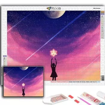 5D DIY Алмазная картина, вышивка крестом, Художественная Луна и звездное небо, Алмазная вышивка, Мозаика, Настенное украшение для дома Full Round 20X30CM