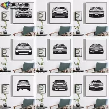 5D DIY Алмазная картина, вышивка крестом, вид сзади, всемирно известный автомобиль, Алмазная вышивка, мозаика, настенное искусство, украшение дома Full Round 30X30CM