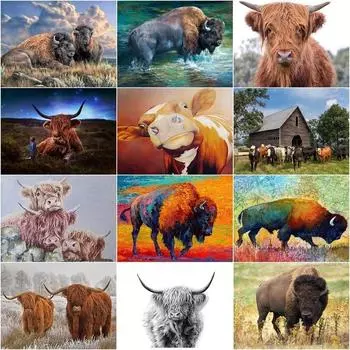 5d Diy Алмазная картина Як, полная круглая Алмазная картина из стразов, мозаика, комплект для вышивки крестом с изображением животных, домашний декор Full Round 20x30CM