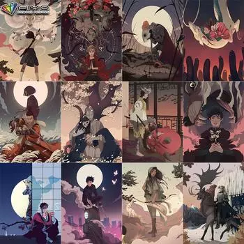 5D Diy Алмазная картина Японский стиль Иллюстрация Вышивка крестиком Полная алмазная вышивка Мозаика Full Round 20X30CM