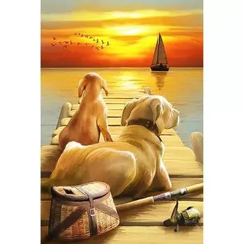 5D Diy Алмазная картина Закат с собакой Алмазная вышивка Крестом Домашний декор Подарки ручной работы Round 20x30cm
