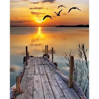 5D Diy Алмазная картина Закат Сломанный мост Алмазная вышивка Крестом Домашний декор Подарки ручной работы Round 20x30cm