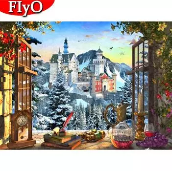 5D DIY Алмазная картина Замок Полный квадратный набор для вышивки крестом Алмазная вышивка Зимняя мозаика Пейзаж Украшение дома Full Round 20X30CM