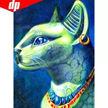 5D DIY Алмазная картина Зеленый кот Алмазная вышивка Полная круглая мозаичная картина 20X30CM