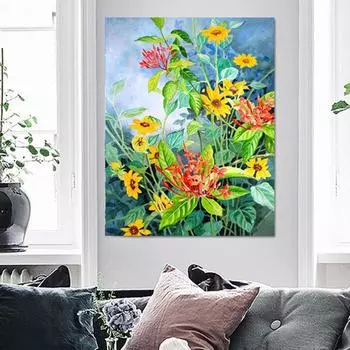 5D DIY Алмазная картина Желтые цветы Вышивка Крестом Горный хрусталь Мозаика Домашний декор 20X30CM