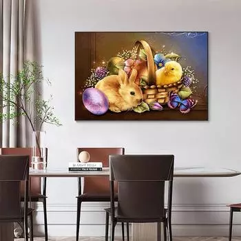 5D Diy Алмазная картина Желтый кролик и маленький желтый цыпленок Набор для вышивки крестом Полный алмазная вышивка Мозаика Художественная картина Стразы Декор Подарок Full Round 20x30cm