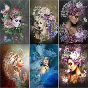 5D DIY Алмазная картина Женщина Алмазная вышивка Мозаика Портрет Цветок Изображение Стразы Домашний Декор Подарок Full Round 20x30CM