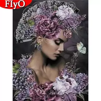 5d DIY Алмазная картина Женщина Алмазная вышивка Продажа Портрет Цветок Картины Стразами Мозаика Настенное искусство Full Round (20X30CM)