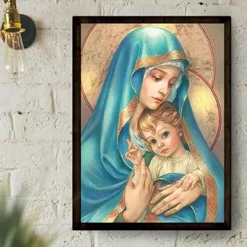 5D DIY Алмазная картина Женщина и ребенок Набор для вышивки крестом Мозаика Алмазная вышивка Полный круглый квадратный дрель Украшение дома Round 30x40cm