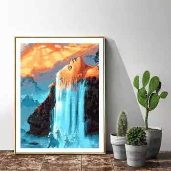 5D DIY Алмазная картина Женщина Водопад Алмазная вышивка Полный мозаичный набор Наборы для вышивки крестом Домашний декор Подарки ручной работы Round 20x30cm