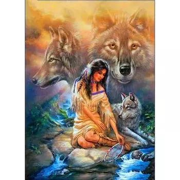 5D DIY Алмазная картина Женщина Волк 3D Вышивка Крестом Мозаика Домашний декор 20X30CM