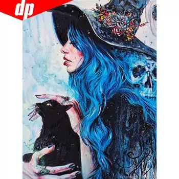 5D DIY Алмазная картина Женщины и кошка Полный круглый горный хрусталь Алмазная вышивка Крестом 20X30CM